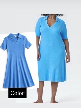 Ava & Viv Ribbed Polo Midi Sweater Midi Dress